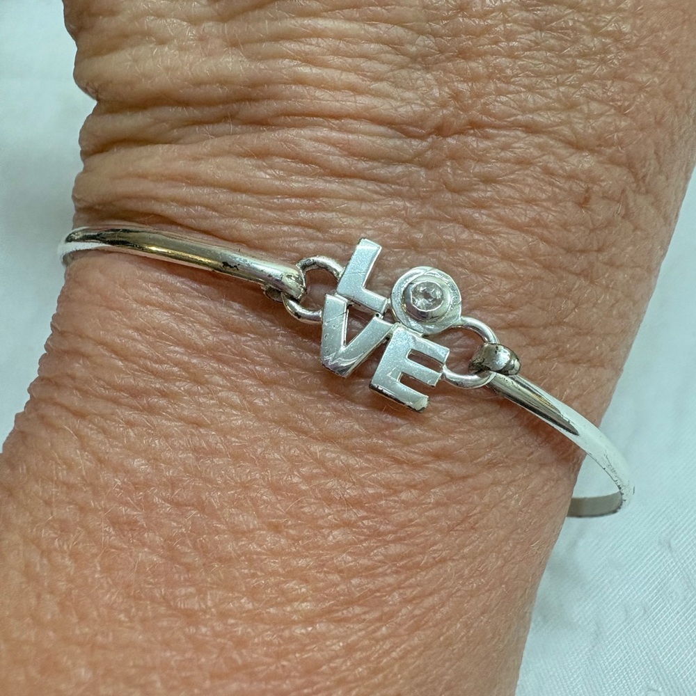 Marsala LOVE Hinge Bracelet With Crystal Silver 7.5”